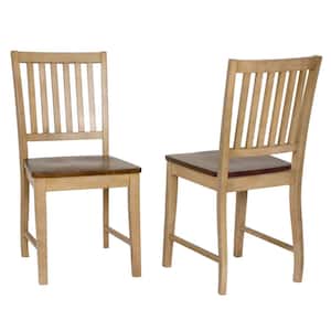 Simply Brook Distressed 2 Tone Light Creamy Wheat with Pecan Brown Solid Wood Dining Side Chair (Set of 2)