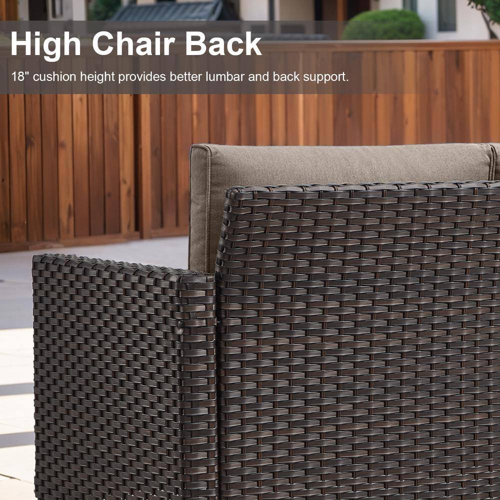 Gray and Brown Wicker Outdoor Swivel Rocking Armchair with Cushions