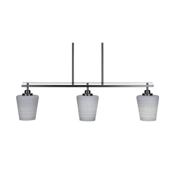 Unbranded Monroe 3-Light, Matte Black Billiard Light, Any room with 6 in. Gray Matrix Glass Shades no bulbs included