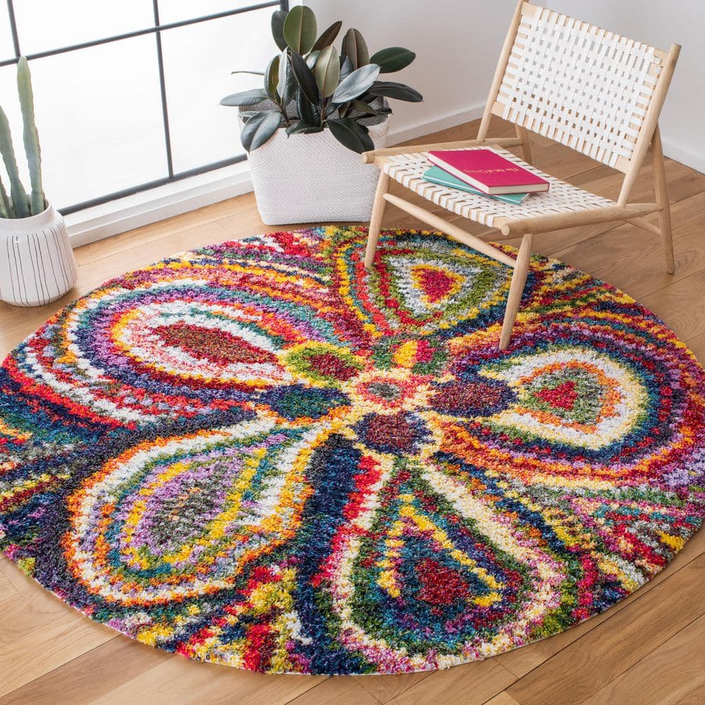 Fiesta Shag 7 ft. x 7 ft. Round Multi Bohemian Psychedelic Floral Area Rug price history on PriceWatchPro