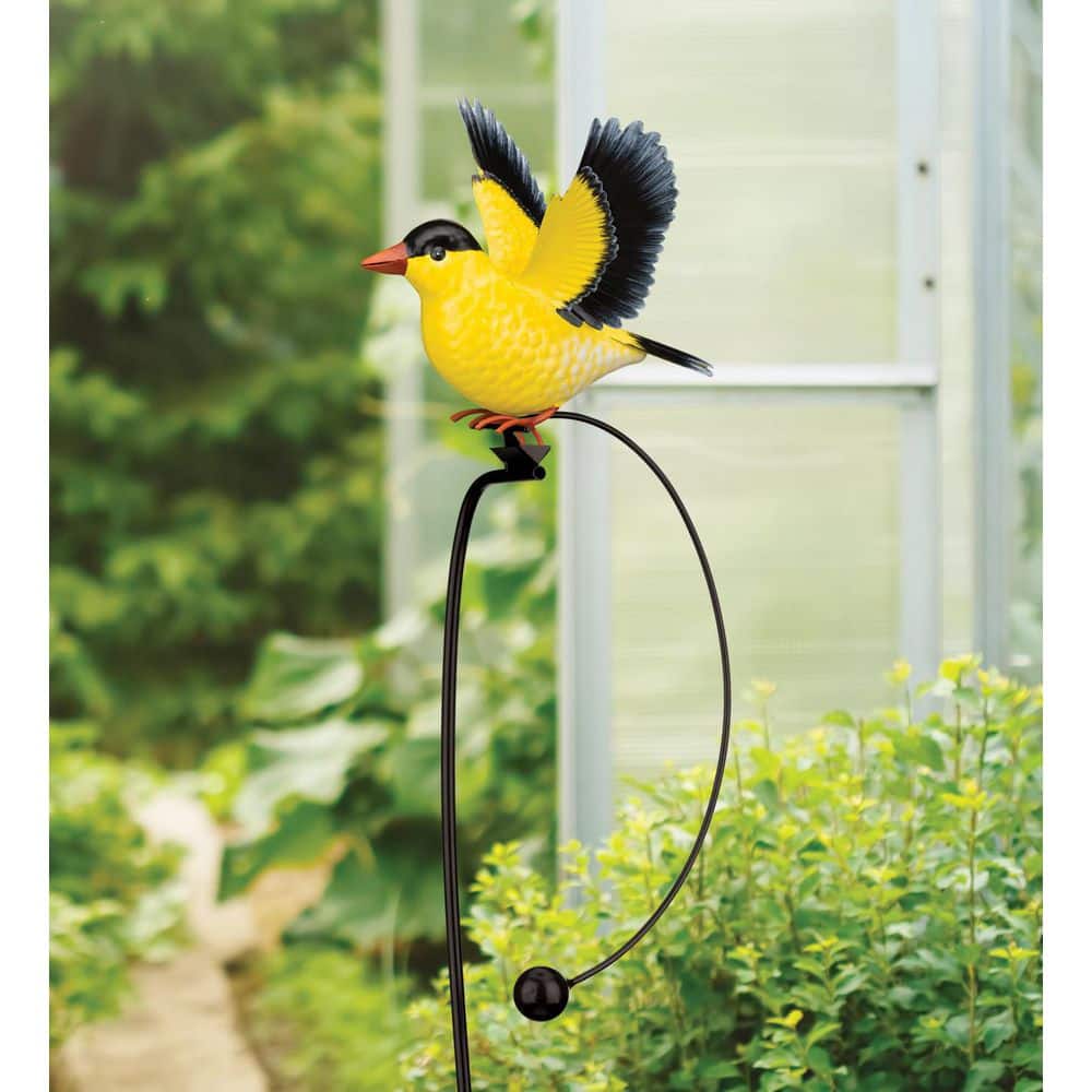 Gold Finch Metal Bird Garden Stake with Rocking Movement