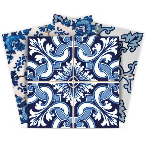 MI ALMA Blue and White H302 6 in. x 6 in. Vinyl Peel and Stick Tile (24-Tiles, 6 sq.ft./Pack)