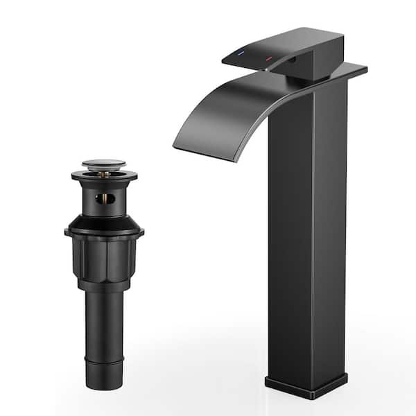 androme Single Handle Single Hole Bathroom Faucet with Drain Assembly in Black