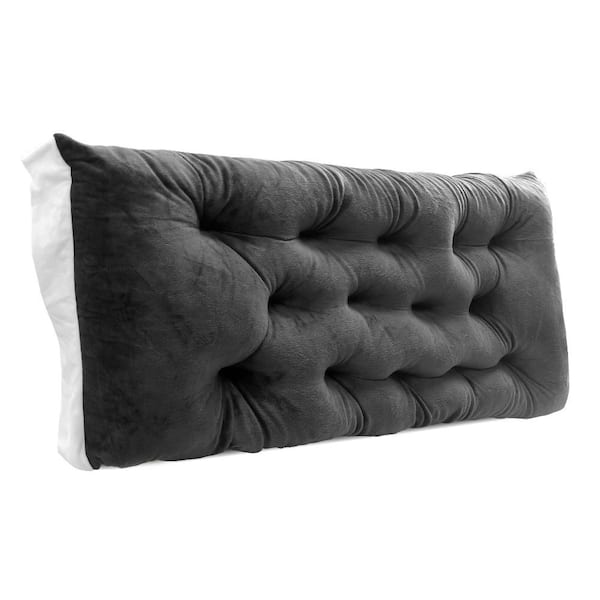 Wellco 59.06 in. L Dark Gray Headboard Pillow Tie-on Velvet Back Support Cushion for Bed Rest and Sofa Cushion
