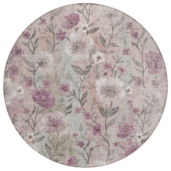 Chantille Machine Washable Indoor/Outdoor Abstract ACN2403 Blush 8 ft. x 8 ft. Round Rug