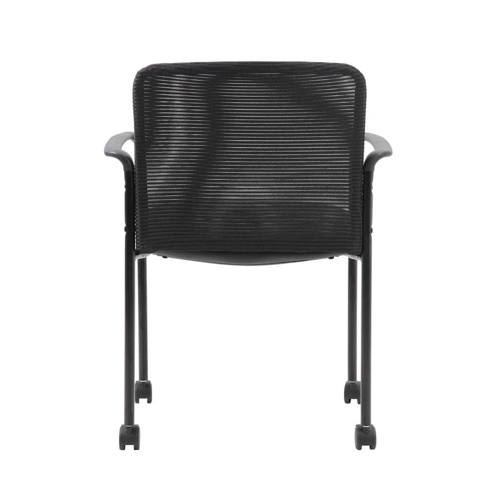 Black Mesh Guest Chair with Fixed Arms and Metal Frame