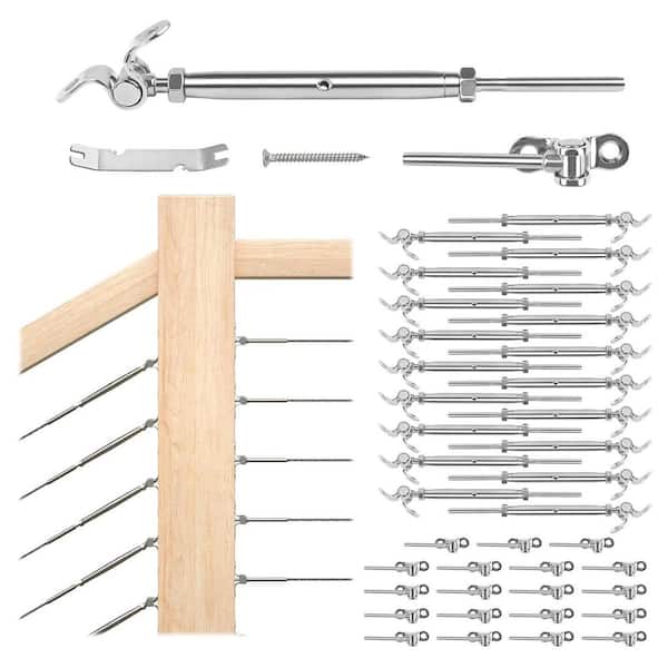 Afoxsos T316 Stainless Steel Cable Railing Kit 180° Adjustable Turnbuckle for Wood Post 20 Pairs 1/8 Swage Toggle