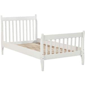 White Vintage Wood Twin Platform Bed with Solid Wood Slat Support