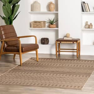 Pattie Geometric Banded Easy-Jute Machine Washable Natural 5 ft. x 8 ft. Area Rug