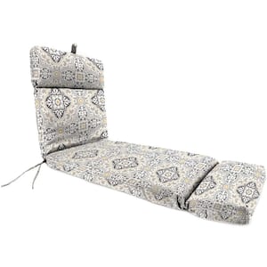 72 in. x 22 in. Rave Grey Quatrefoil Rectangular French Edge Outdoor Chaise Lounge Cushion with Ties and Hanger Loop