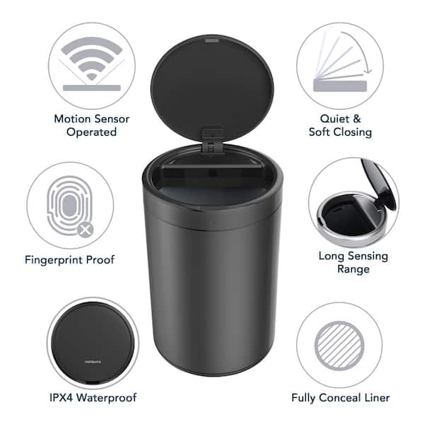 eModernDecor 20-Gallons Black Steel Touchless Kitchen Trash Can with Lid  Indoor in the Trash Cans department at