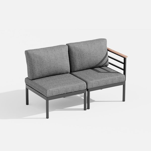 6-Piece Aluminum Outdoor Sectional Set with Armrests and Dark Gray Cushions