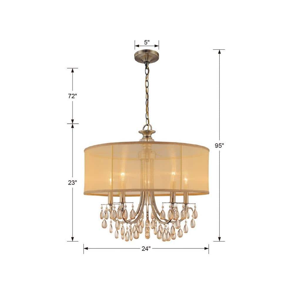 Elegant Brass Drum Chandelier with Silk Shade and Etruscan Teardrop Crystals