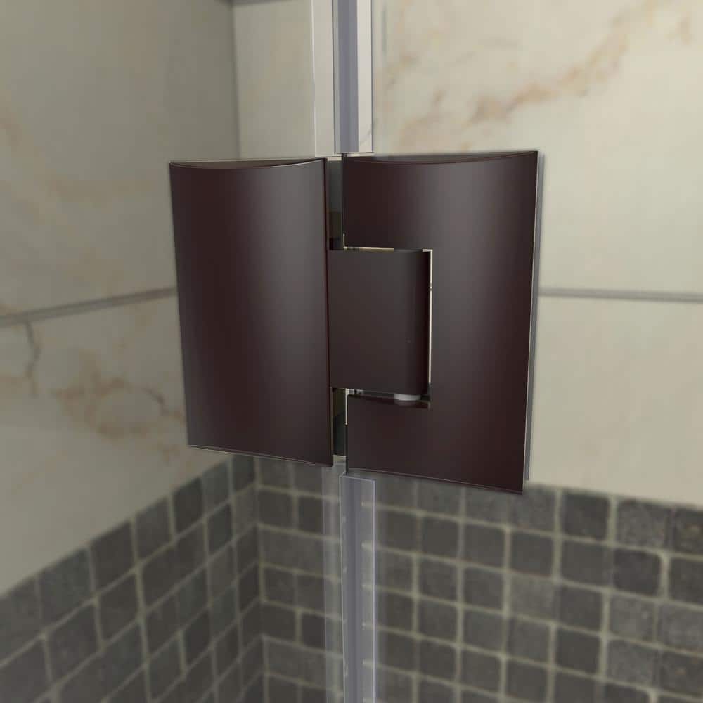 Unidoor-X 68" Black Frameless Hinged Shower Door with Clear Glass