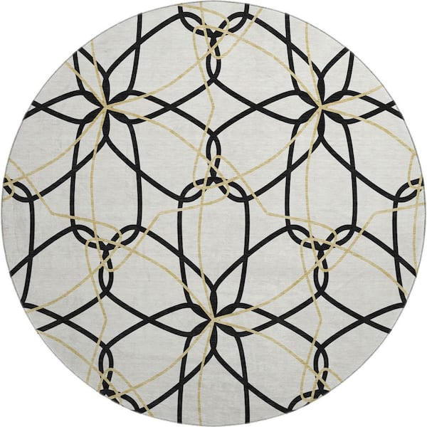 Addison Rugs Mayfield Premium Machine Washable Abstract AMF950 White 8 ft. x 8 ft. Round Rug