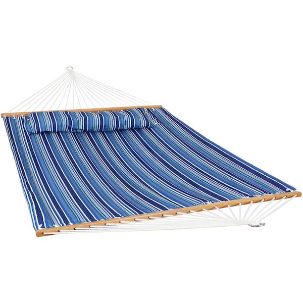 Sunnydaze Decor 10.6 ft. Breakwater Stripe Spreader Bar Hammock Bed in Blue