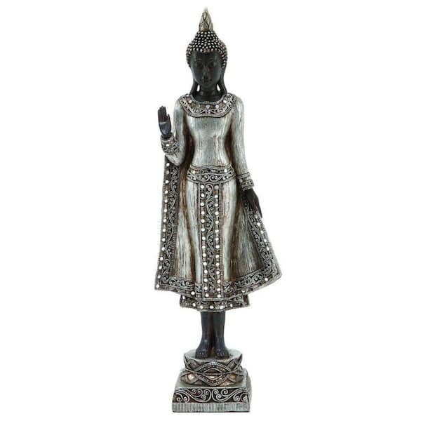 Unbranded 18 in. H Thailand Buddha Statue in Antique Black and Silver