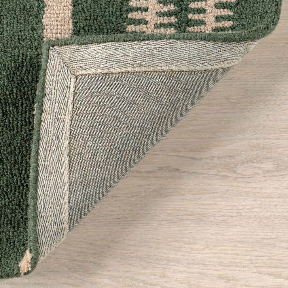 Kari Striped Dark Green and Beige Wool 8' x 10' Area Rug