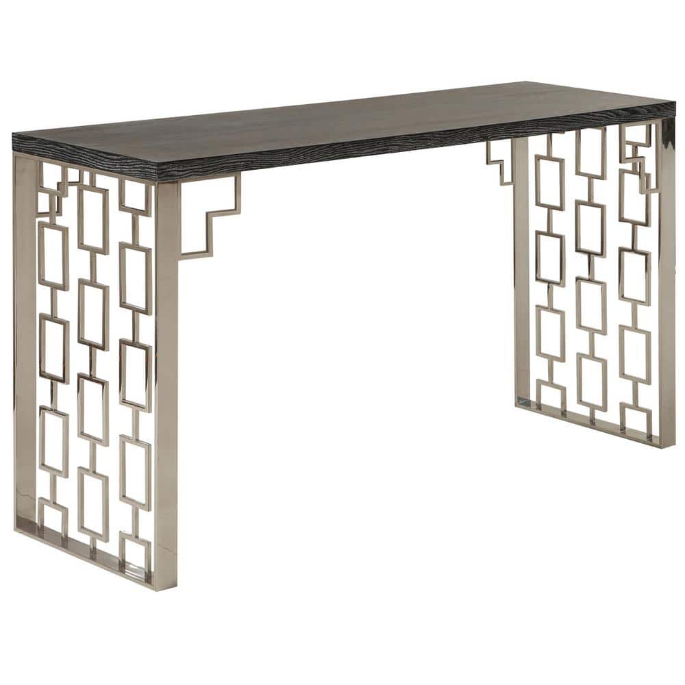 Skyline 60 in. Brushed Stainless Steel Standard Rectangle Wood Console Tabl