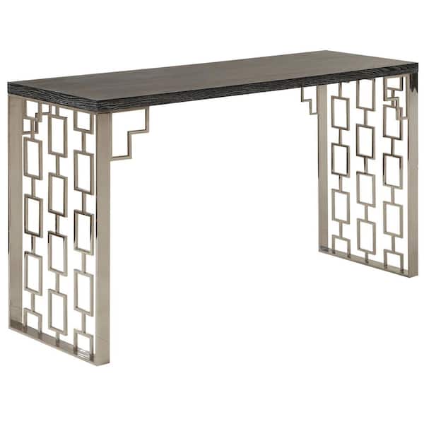 Armen Living Skyline 60 in. Brushed Stainless Steel Standard Rectangle Wood Console Table