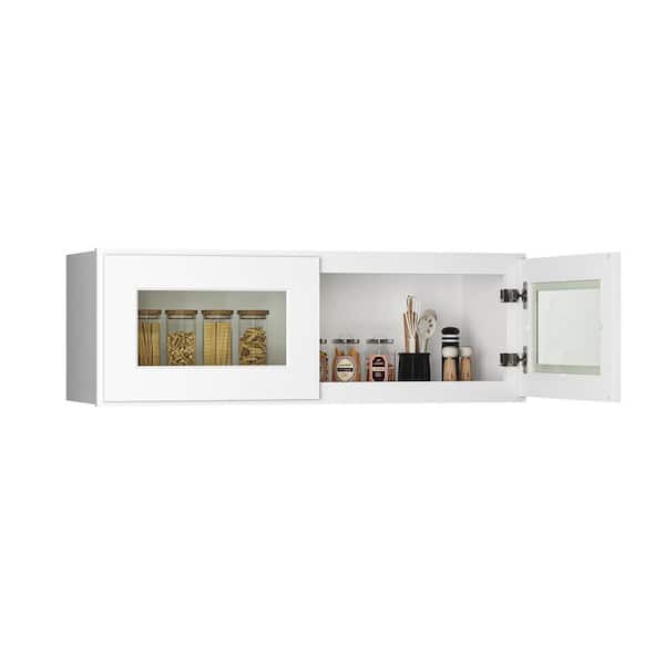 36-in W x 12-in D x 12-in H in Shaker White Plywood Ready to Assemble Wall Cabinets with Glass