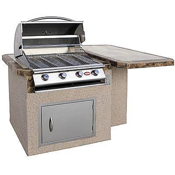 Cal Flame 6 ft. Stucco Grill Island with Tile Top and 4Burner Gas Grill in Stainless SteelLBK