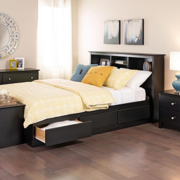Prepac Mate s Black Wood Minimalist Platform Queen Storage Bed with Drawers Contemporary Queen Bed Frame with 6 Drawers BBQ 6200 3K