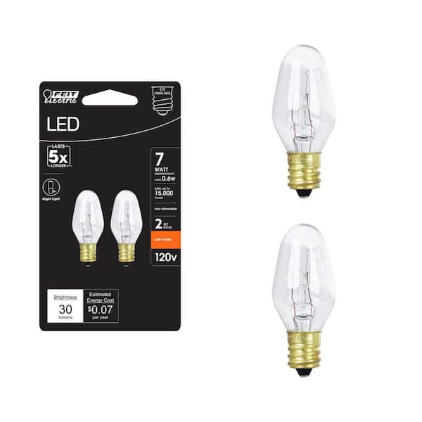 7-Watt Equivalent C7 2700K Clear LED E12 Night Light Bulb (2-Pack)