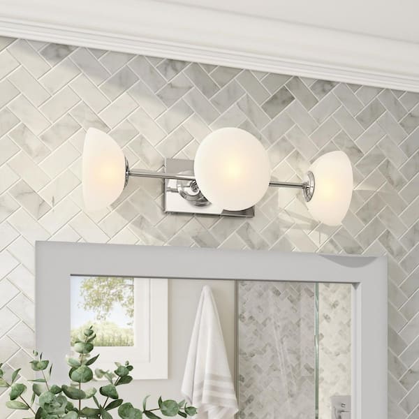 Zio 24 in. 3-Light Polished Nickel Retro Vanity Light with Etched Opal Glass Shades, Includes 3-Light G9 Light Bulbs