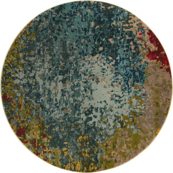 Unique Loom Estrella Cyprus Blue 6' 0 x 6' 0 Round Rug 3121430 The Home Depot