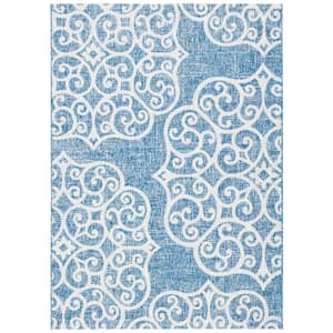 Courtyard Navy/Gray 5 ft. x 8 ft. Distressed Floral Medallion Indoor/Outdoor Patio  Area Rug