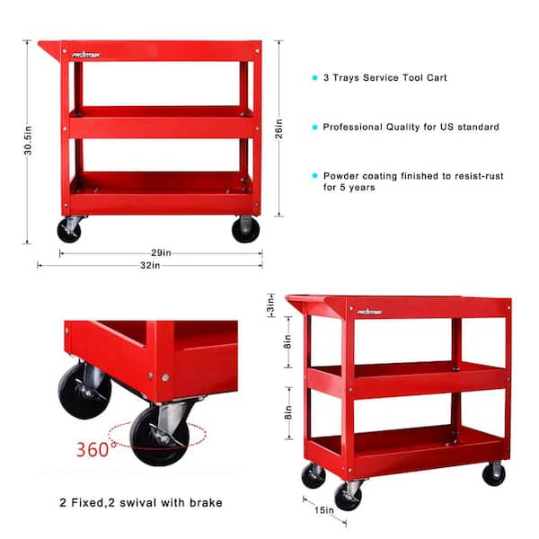 W for sale online Frontier Tool Utility Cart Red Side Handles Rolling Wheel Locks 3-tray 29 In 
