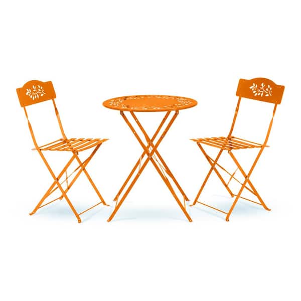 Alpine Corporation Indoor/Outdoor 3-Piece Bistro Set Folding Table and Chairs Patio Seating, Orange