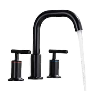 8 in. Widespread Double Handle Bathroom Faucet with Valve and Pop-Up Drain Assembly in Black