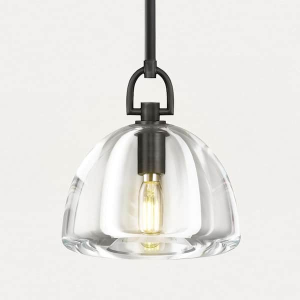 1-Light Farmhouse Black Pendent Light, Kitchen Island Lighting with Raindrop Glass Shade