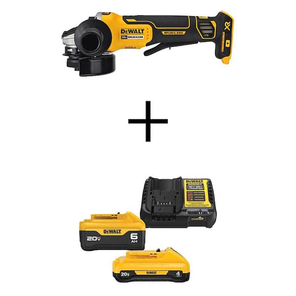 20V MAX XR Cordless Brushless 4-1/2 in. Paddle Switch Angle Grinder with 6.0Ah & 4.0Ah Batteries, Charger & Bag