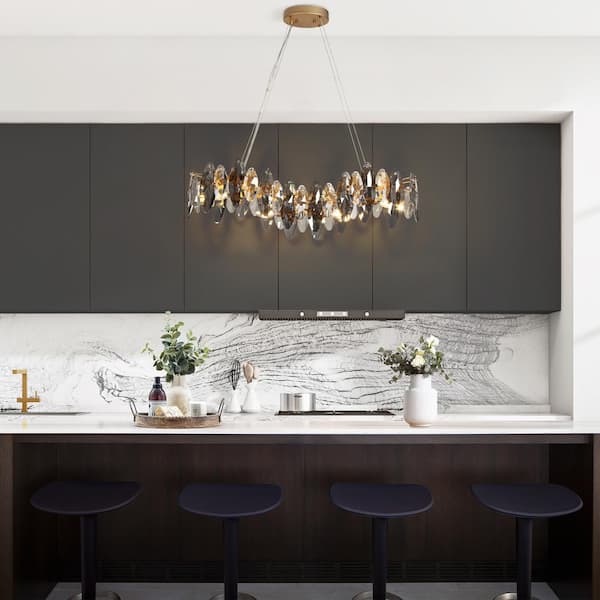 Incandescencia 4-Light Satin Gold Crystal Island Chandelier Modern Contemporary Linear Pendant Light, No Bulbs Included