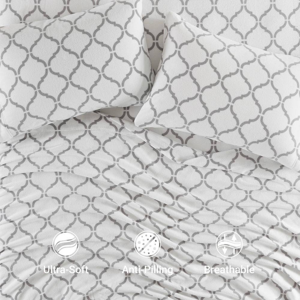 Twin Grey Geo Microfiber Flannel Sheet Set
