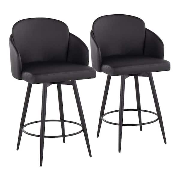 Lumisource Dahlia 40.25 in. Black Faux Leather & Black Metal Counter Height Bar Stool with Chrome Metal Accent (Set of 2)