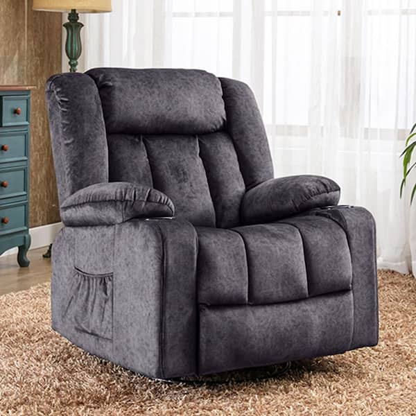ComHoma Gray Recliner Couch with Cup Holders Fabric Reclining Sofa Chair with Side Pockets