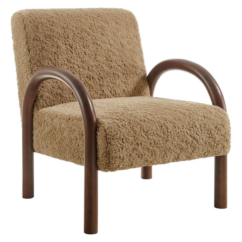 Lunet Faux Shearling Upholstered Accent Chair in Sand – Modern Fuzzy Lounge Armchair with Arched Wood Arms price history on PriceWatchPro