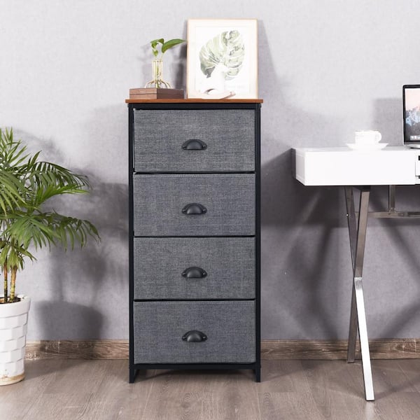 Black Nightstand Storage Cabinet with 4 Removable Storage Bins