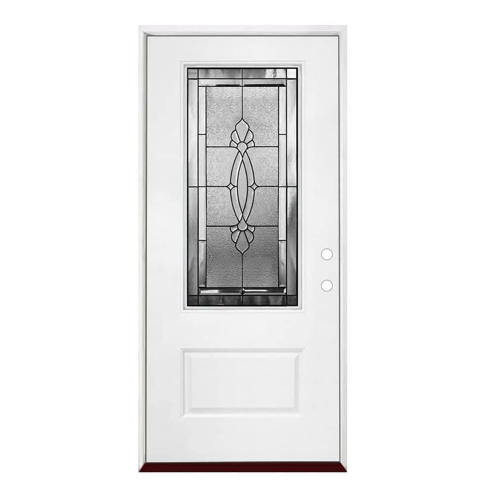 36 in. x 80 in. Left-Hand Inswing 1 Panel 3/4 Lite Deco Primed White Smooth Fiberglass Prehung Front Door, PVC Frame price history on PriceWatchPro