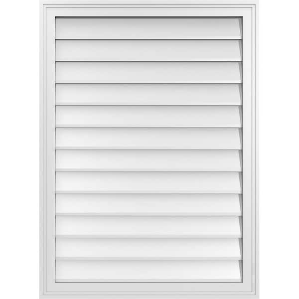 Ekena Millwork 28 in. x 38 in. Vertical Surface Mount PVC Gable Vent: Decorative with Brickmould Frame