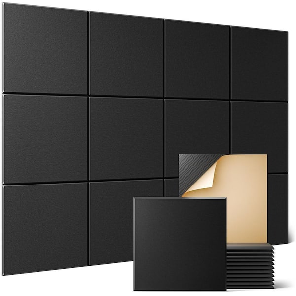 1 in. T x 1 ft. x 0. 2 ft. Black Polyester Sound Absorbing Panel 12-Pack Self-Adhesive Decorative Acoustic
