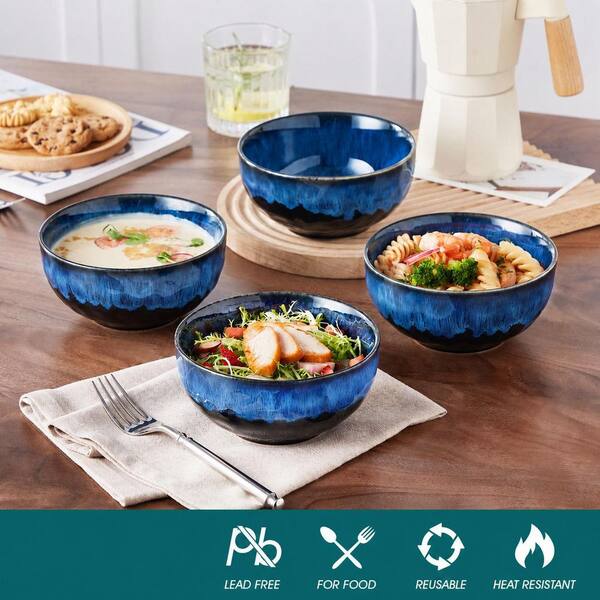 KHKFY Starry Ceramic Bowls Set of 4 with Blue Kiln Glaze Finish