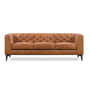 Essex 89 in. Cognac Tan Leather 3 Seats Sofa