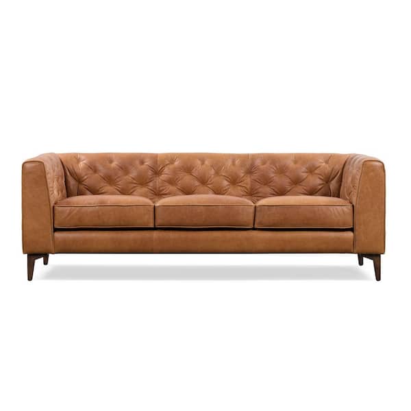 Poly and Bark Essex 89 in. Square Arm 3-Seater Sofa in Cognac Tan