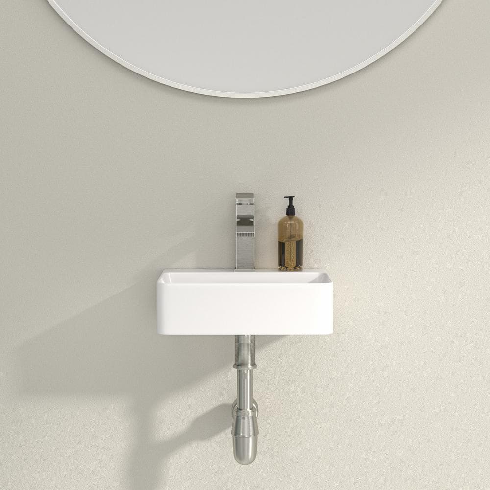 White Gloss Ceramic Rectangular Wall-Mount Bathroom Sink