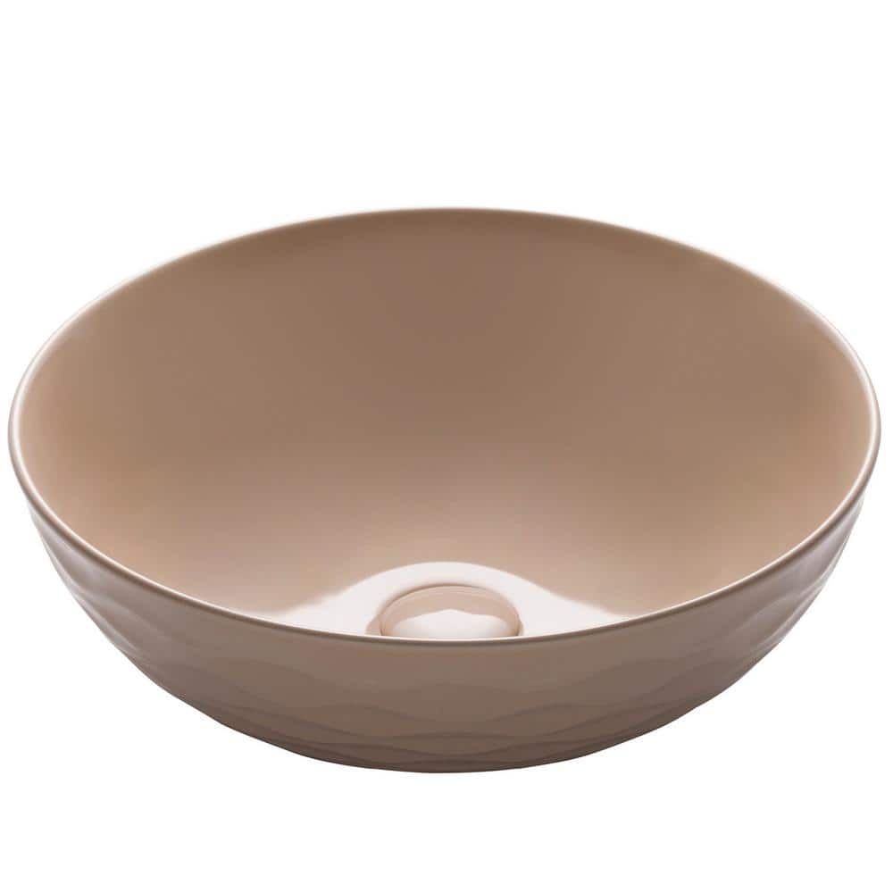 Beige Round Ceramic Vessel Sink with Ultra-Slim Edges